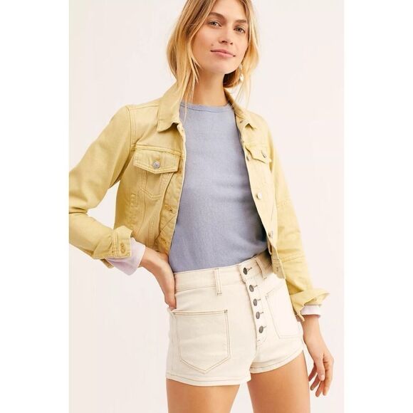 NWT Free People x We The Free Bridgette Button Fly Denim Shorts in Ecru, Size 24 - Picture 1 of 15